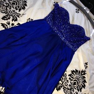 Sherri Hill Navy Blue Strapless Mini Dress